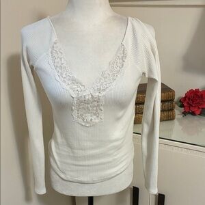 Zara Ivory Ribbed Knit Top Size M